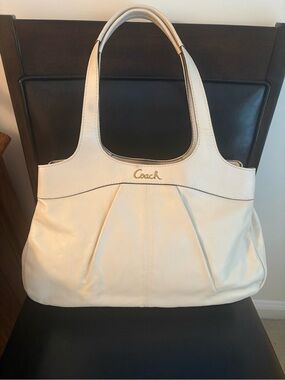 Coach Lexi Cream Leather Shoulder Tote with Gold Logo